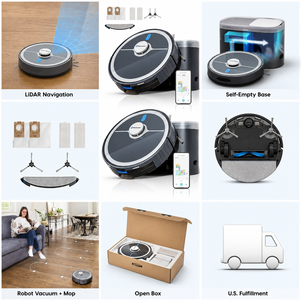 Vacmaster V10i 3-in-1 Robot Vacuum and Mop — LiDAR Navigation, Self-Emptying (Brand New)